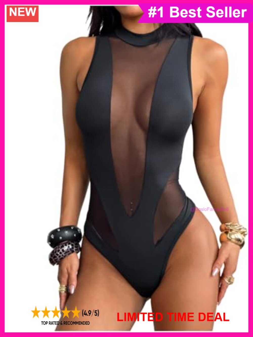 Sheer Mesh Bodysuit Sleeveless Mock Neck Tank Top